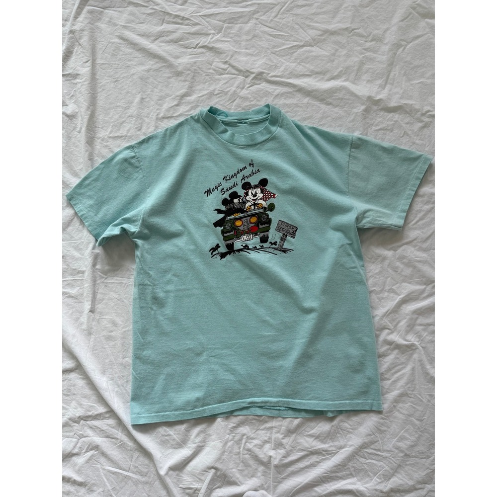 Disney Mickey Mouse Magic Kingdom of Saudi Arabia Graphic T-Shirt Teal Mens L